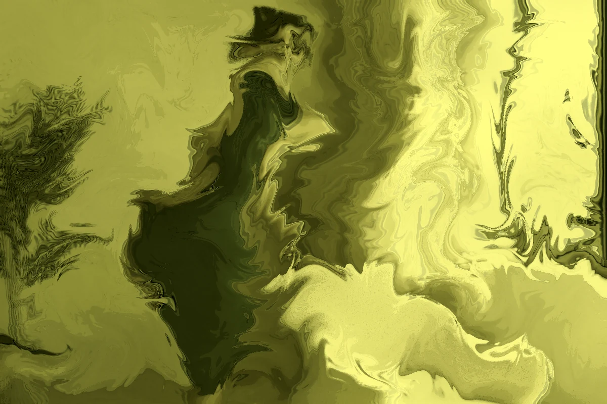 The same portrait with an olive-green Matcha-style color cast, grain, and soft treatment